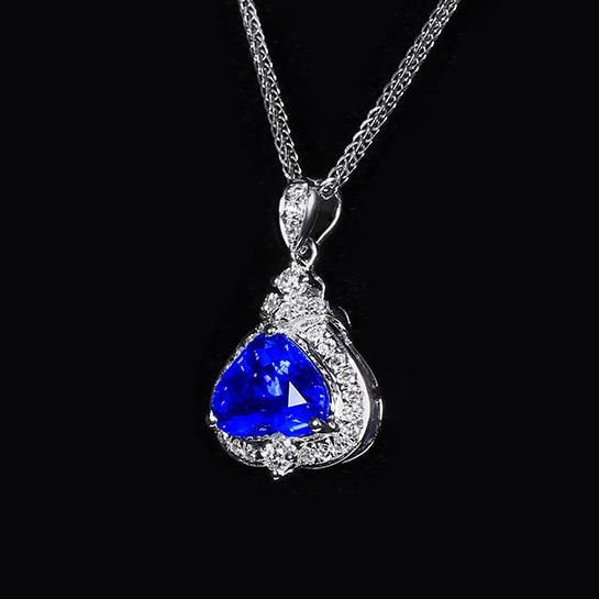 14k Gold 1.18 Ctw Natural Sapphire & Diamond Pendant( Without Chain ) - 2