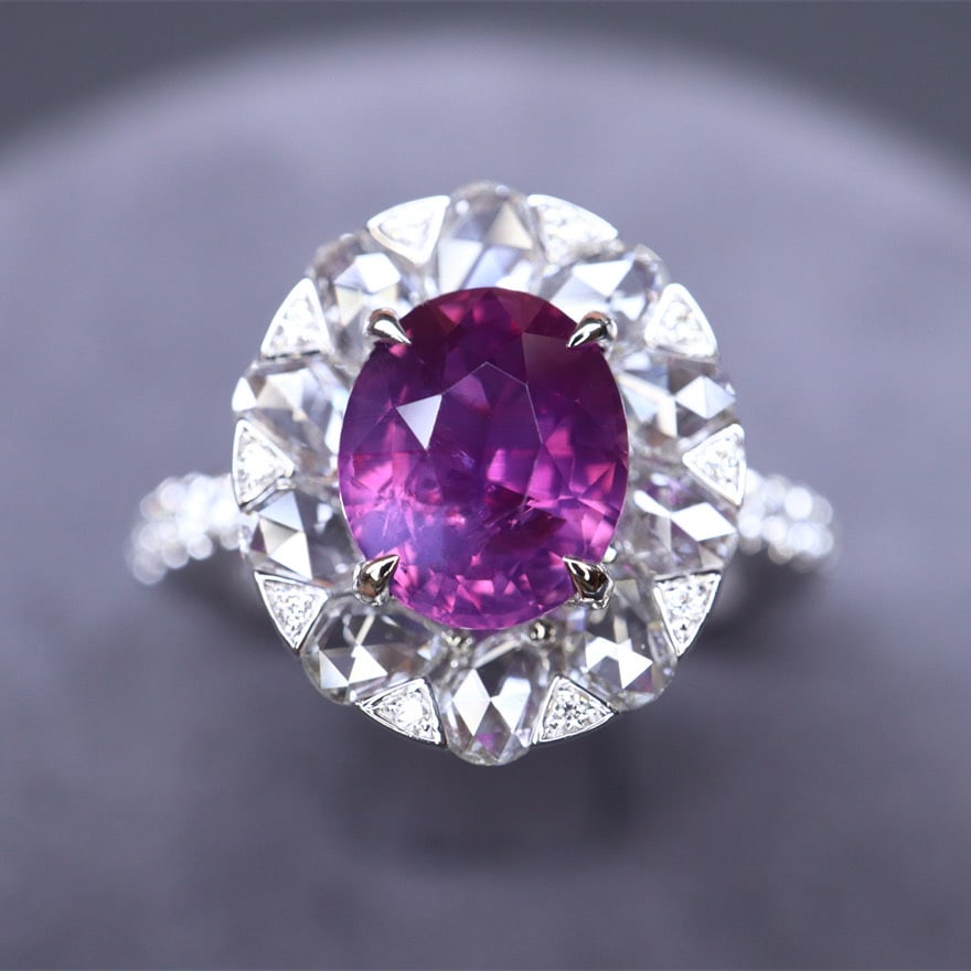 14k Gold 2.25 Ctw Natural Sapphire & Diamond Ring: Ref:230976055 // gold content:14k gold // ring size:7. 25us // // main gemstone:sapphire // shape:oval // carat weight:1. 56ct // color:purple // treatment:natural // // adjacent gemstone 2 :