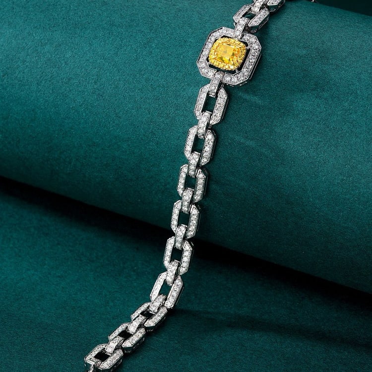 14k Gold 2.57 Ctw Natural Yellow Diamond & Diamond Bracelet - 2