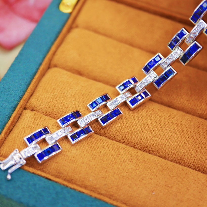 14k Gold 14.0 Ctw Natural Sapphire & Sapphire Bracelet - 2