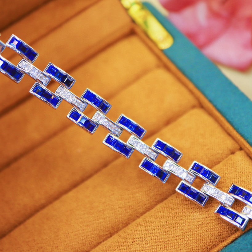 14k Gold 14.0 Ctw Natural Sapphire & Sapphire Bracelet - 3