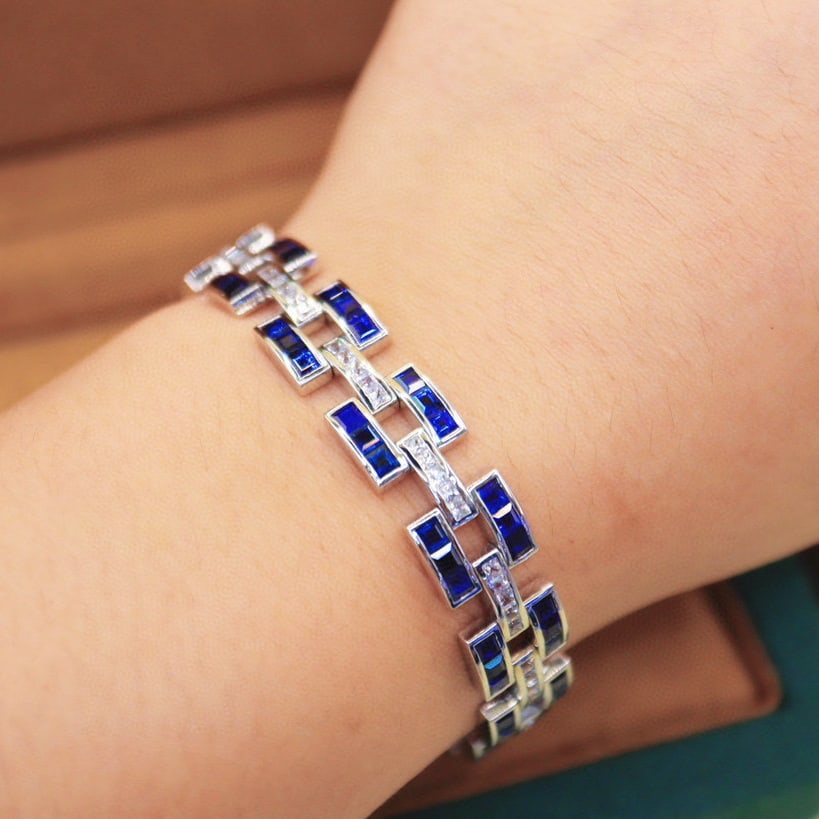 14k Gold 14.0 Ctw Natural Sapphire & Sapphire Bracelet - 5