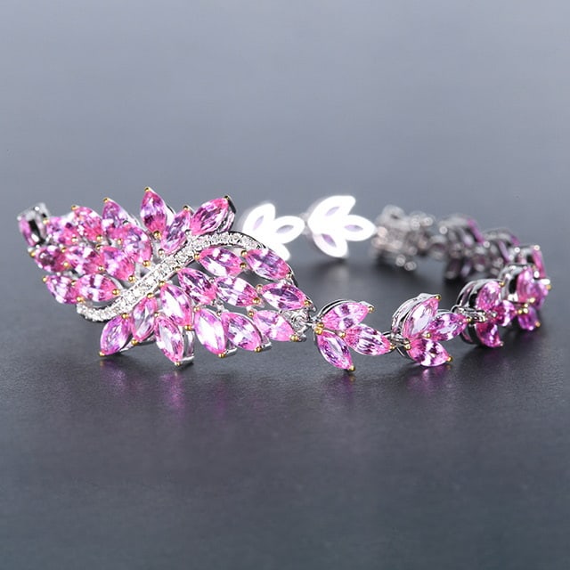 14k Gold 13.11 Ctw Natural Padparadscha Sapphire & Diamond Bracelet - 2