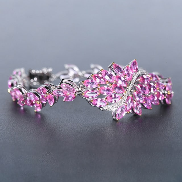 14k Gold 13.11 Ctw Natural Padparadscha Sapphire & Diamond Bracelet - 3