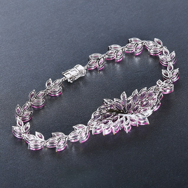 14k Gold 13.11 Ctw Natural Padparadscha Sapphire & Diamond Bracelet - 4