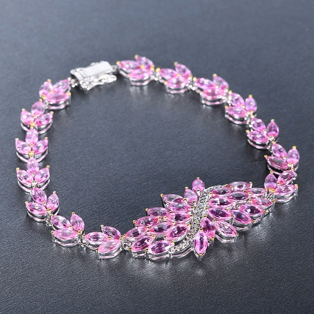 14k Gold 13.11 Ctw Natural Padparadscha Sapphire & Diamond Bracelet - 5