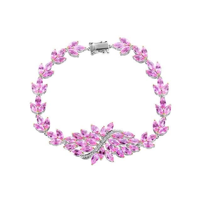 14k Gold 13.11 Ctw Natural Padparadscha Sapphire & Diamond Bracelet - 6