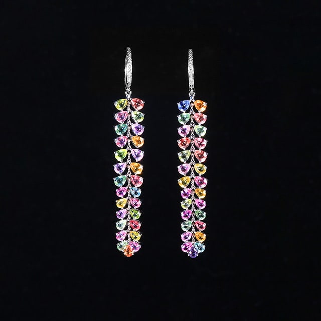 14k Gold 8.78 Ctw Natural Sapphire & Chrysoberyl & Diamond Earrings: Ref:230976096 // gold content:14k gold // main gemstone:sapphire & chrysoberyl // shape:pear // carat weight:8. 7ct // color:color // treatment:natural // // adjacent gemstone 2 : diamond // number