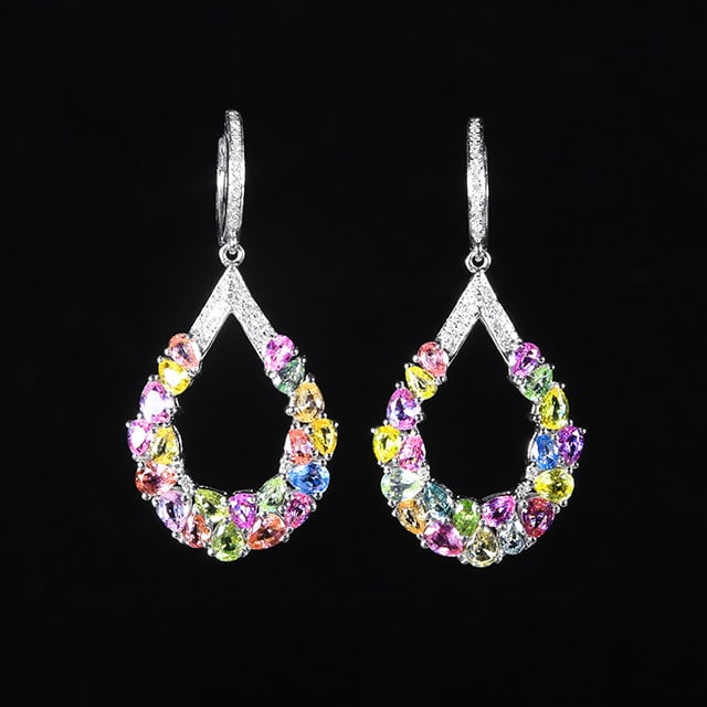 14k Gold 6.46 Ctw Natural Sapphire & Chrysoberyl & Diamond Earrings (1 of 7)