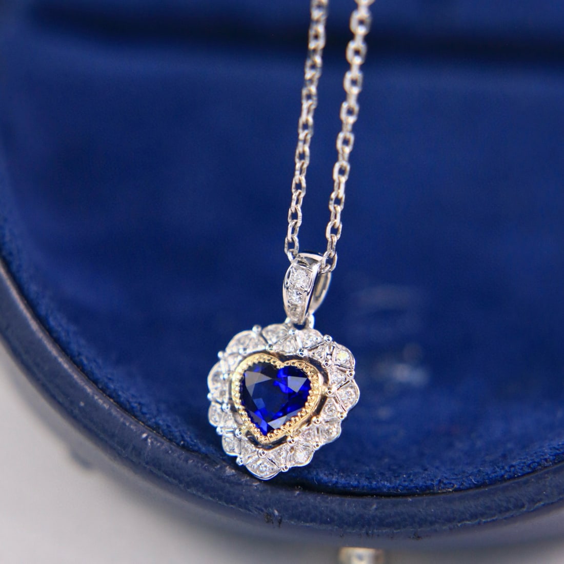 14k Gold 0.87 Ctw Natural Sapphire & Diamond Pendant( Without Chain ) - 2