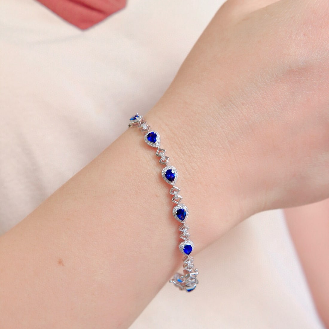 14k Gold 3.99 Ctw Natural Sapphire & Diamond Bracelet - 7