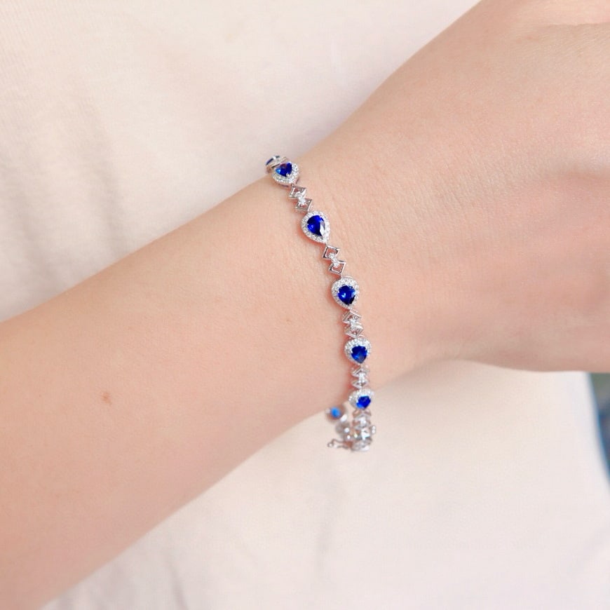 14k Gold 3.99 Ctw Natural Sapphire & Diamond Bracelet - 8