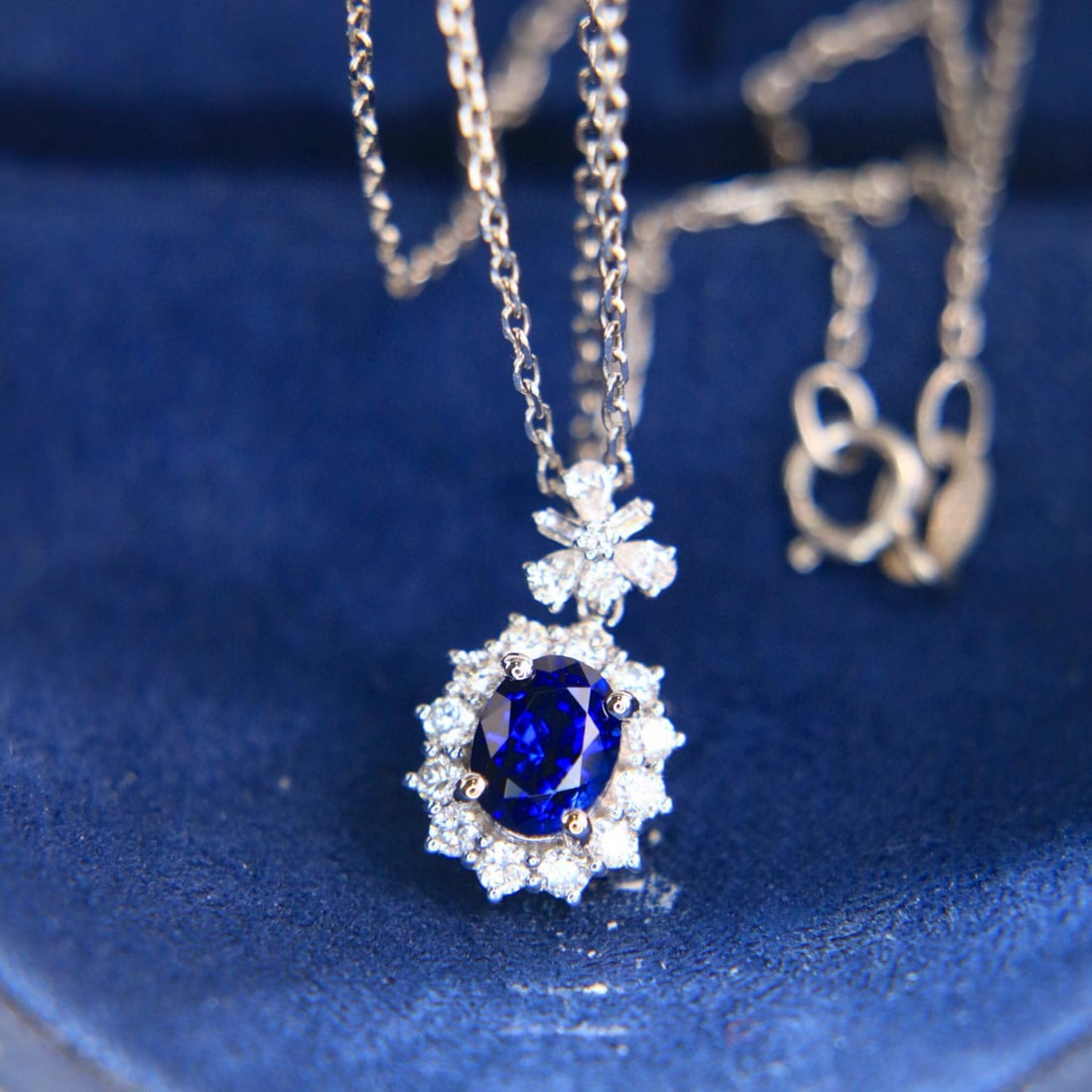 14k Gold 1.54 Ctw Natural Sapphire & Diamond Pendant( Without Chain ) - 2