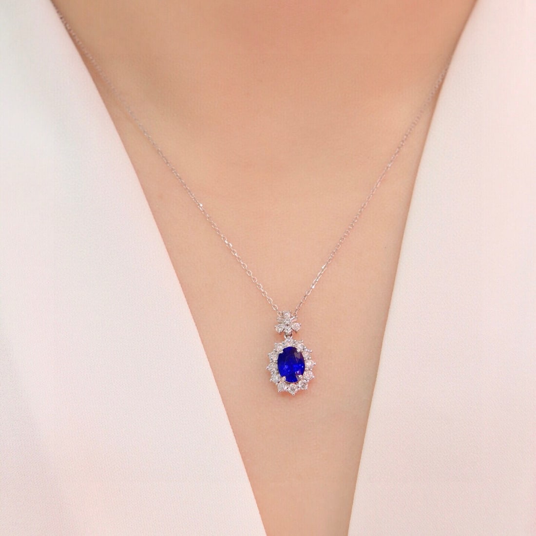 14k Gold 1.54 Ctw Natural Sapphire & Diamond Pendant( Without Chain ) - 5