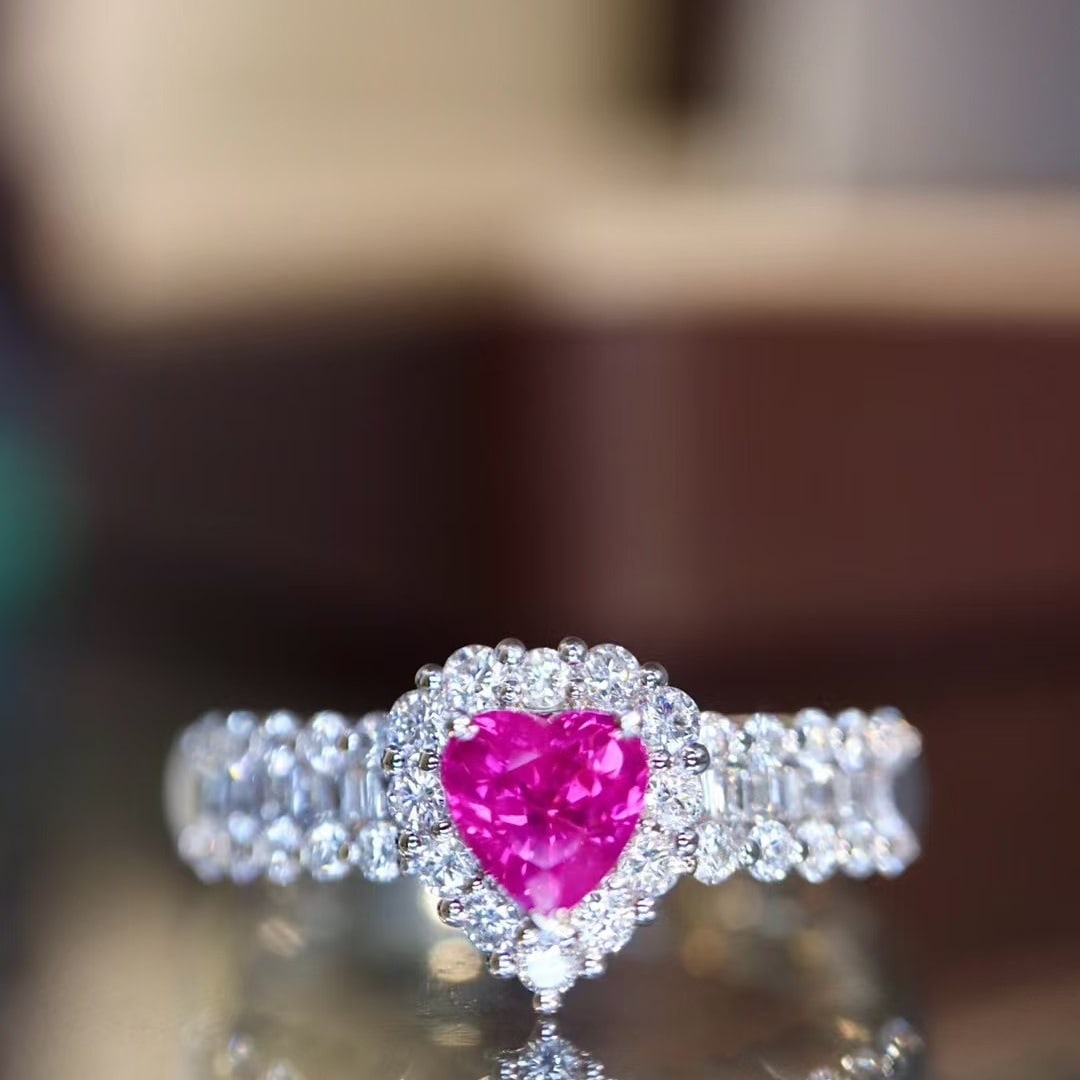 14k Gold 0.89 Ctw Natural Ruby & Diamond Ring: Ref:230976109 // gold content:14k gold // ring size:7. 25us // // main gemstone:ruby // shape:heart // carat weight:0. 5ct // color:red // treatment:natural // // adjacent gemstone 2 : diamond //
