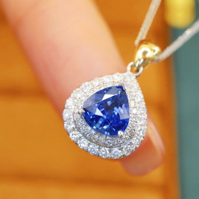 14k Gold 1.41 Ctw Natural Sapphire & Diamond Pendant( Without Chain ) - 3