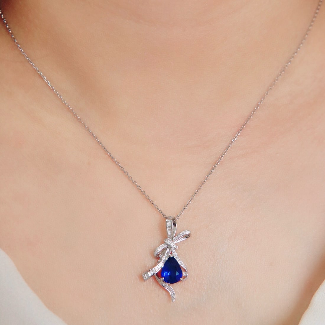 14k Gold 1.89 Ctw Natural Sapphire & Diamond Pendant( Without Chain ) - 3