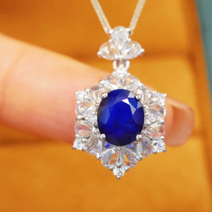 14k Gold 2.71 Ctw Natural Sapphire & Diamond Pendant( Without Chain ): Ref:230976135 // gold content:14k gold // main gemstone:sapphire // shape:oval // carat weight:2. 03ct // color:royal blue // treatment:natural // // adjacent gemstone 2 : diamond // number of