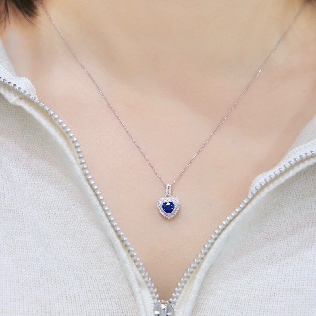 14k Gold 0.79 Ctw Natural Sapphire & Diamond Pendant( Without Chain ) - 4