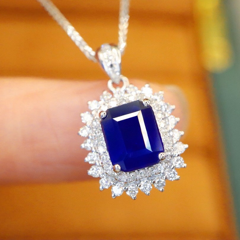 14k Gold 1.46 Ctw Natural Sapphire & Diamond Pendant( Without Chain ): Ref:230976157 // gold content:14k gold // main gemstone:sapphire // shape:octagonal // carat weight:1. 15ct // color:royal blue // treatment:natural // // adjacent gemstone 2 : diamond // number of