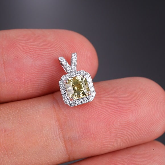 14k Gold 0.97 Ctw Natural Chrysoberyl & Diamond Pendant( Without Chain ) - 6