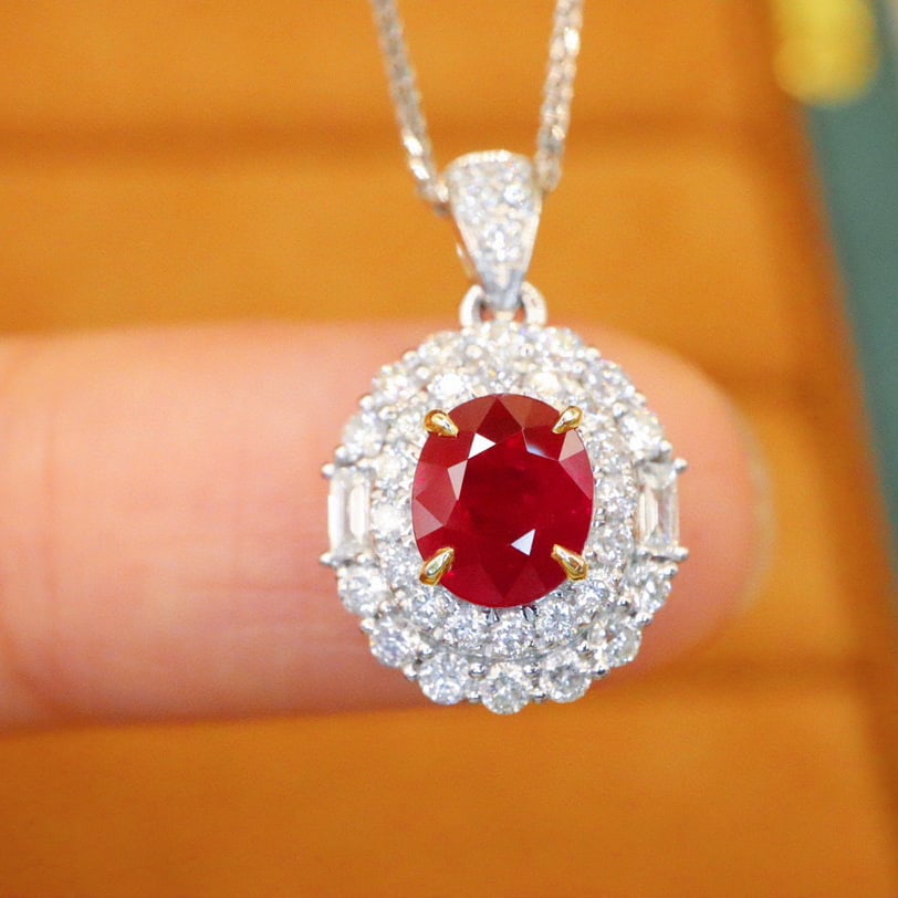 14k Gold 1.65 Ctw Natural Ruby & Diamond Pendant( Without Chain ): Ref:230976183 // gold content:14k gold // main gemstone:ruby // shape:oval // carat weight:1. 10ct // color:pigeonblood red // treatment:natural // // adjacent gemstone 2 : diamond // number of