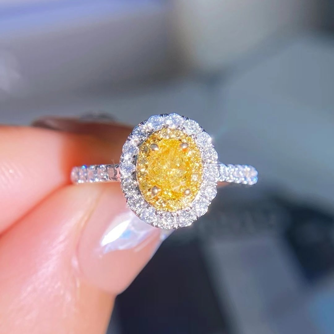 14k Gold 0.89 Ctw Natural Yellow Diamond & Diamond Ring: Ref:230976205 // gold content:14k gold // ring size:7. 25us // // main gemstone:yellow diamond // shape:oval // carat weight:0. 55ct // clarity grade:si // color:yellow // treatment:natural // //