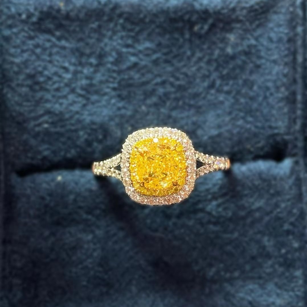 Gia Certified 14k Gold 1.34 Ctw Natural Yellow Diamond & Diamond Ring: Ref:230976207 // gold content:14k gold // ring size:7. 25us // // main gemstone:yellow diamond // certified:gia // shape:cushion // carat weight:1. 00ct // clarity grade:si1 // color:yellow //