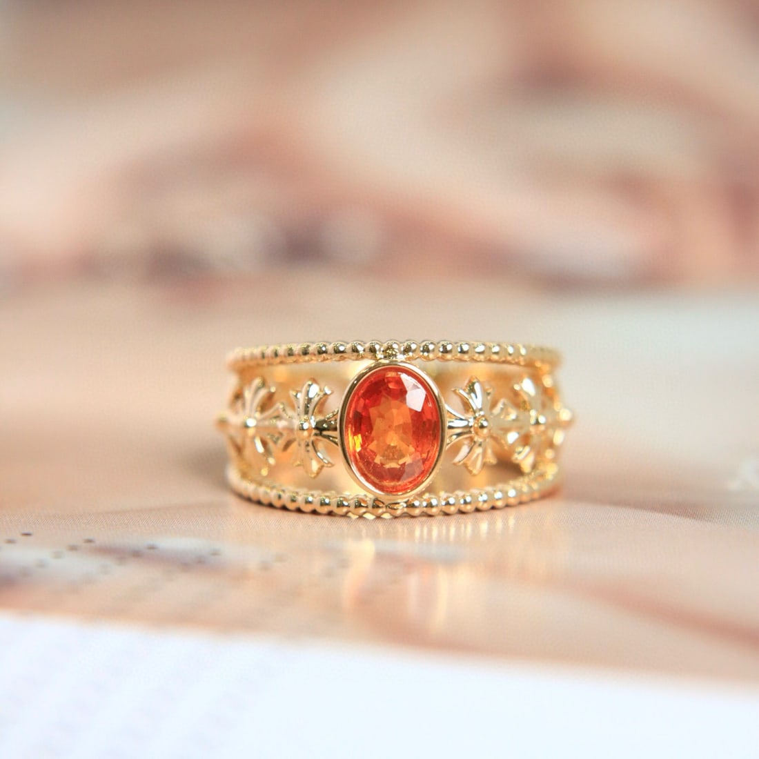 14k Gold 1.81 Ct Natural Spessartine Ring: Ref:230976209 // gold content:14k gold // ring size:7. 25us // // main gemstone:spessartine // shape:oval // carat weight:1. 81ct // color:orange // treatment:natural // Condition: NewLow Estimate: