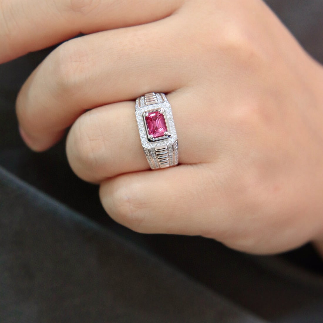 14k Gold 1.43 Ctw Natural Spinel & Diamond & Men¡¯s Ring - 5