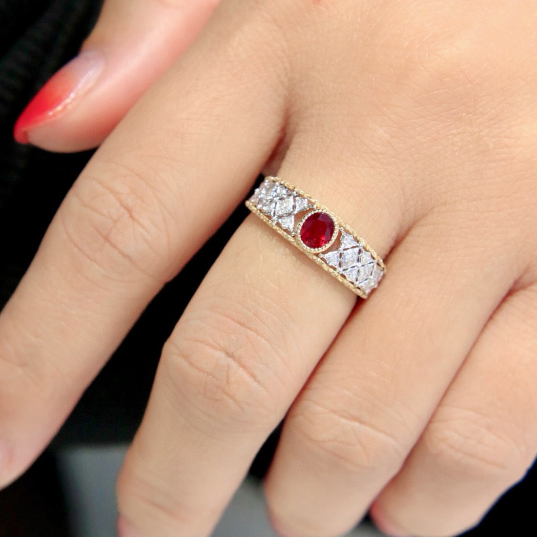 14k Gold 0.57 Ctw Natural Ruby & Diamond Ring - 6