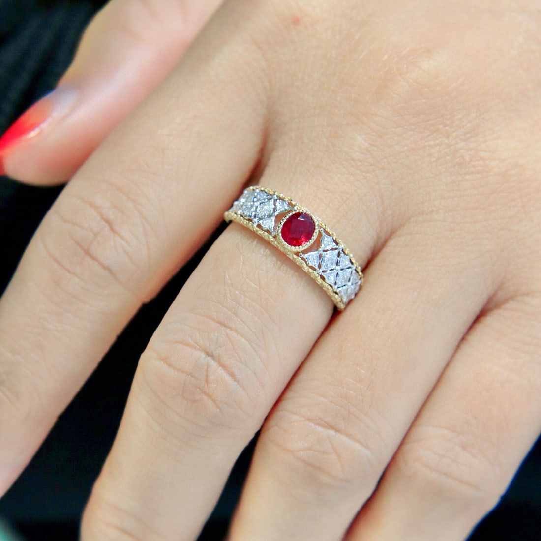 14k Gold 0.57 Ctw Natural Ruby & Diamond Ring - 7