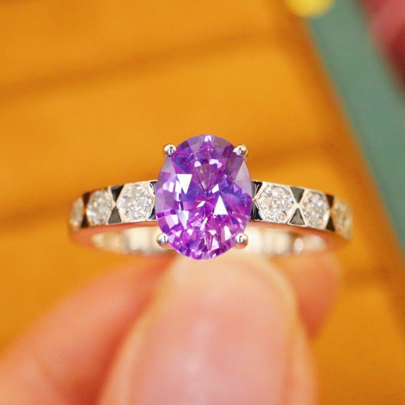 14k Gold 1.39 Ctw Natural Sapphire & Diamond Ring: Ref:230976217 // gold content:14k gold // ring size:7. 25us // // main gemstone:sapphire // shape:oval // carat weight:1. 32ct // color:purple // treatment:natural // // adjacent gemstone 2 :