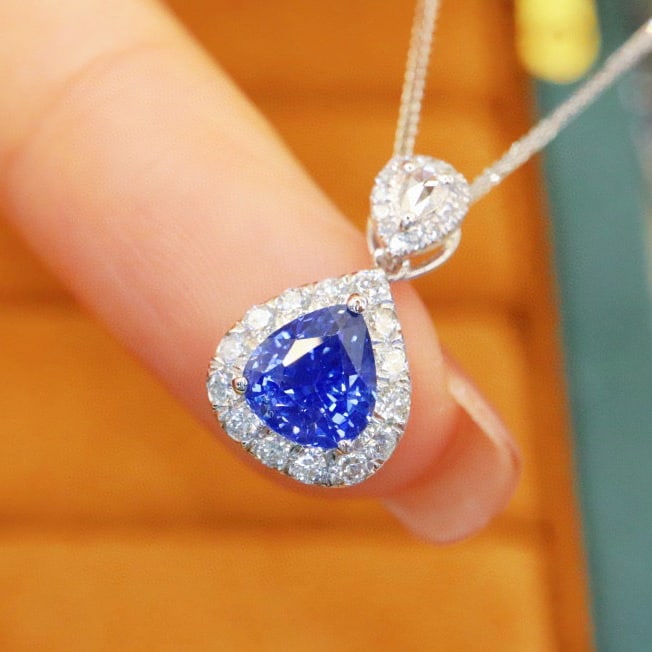 14k Gold 1.57 Ctw Natural Sapphire & Diamond Pendant( Without Chain ) - 2