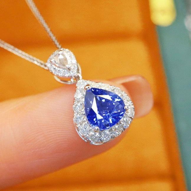 14k Gold 1.57 Ctw Natural Sapphire & Diamond Pendant( Without Chain ) - 3