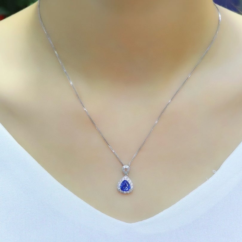 14k Gold 1.57 Ctw Natural Sapphire & Diamond Pendant( Without Chain ) - 5