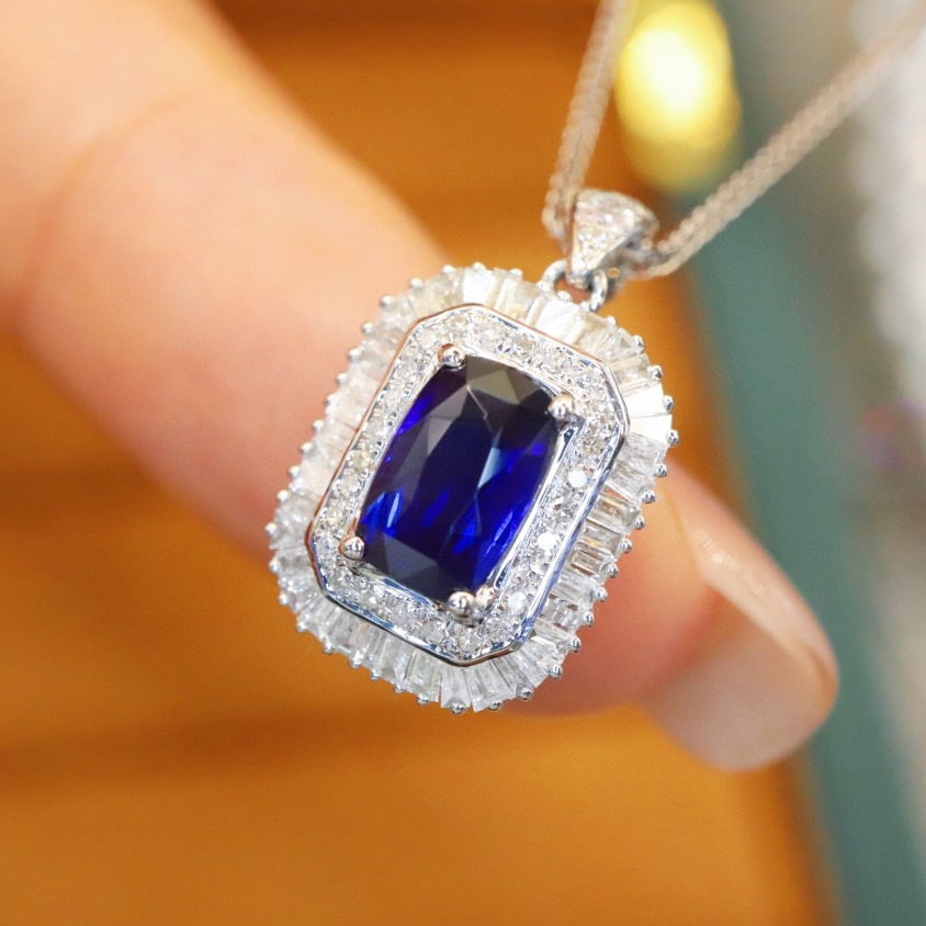 14k Gold 1.38 Ctw Natural Sapphire & Diamond Pendant( Without Chain ) - 3