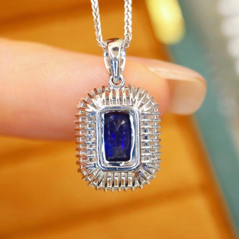 14k Gold 1.38 Ctw Natural Sapphire & Diamond Pendant( Without Chain ) - 4