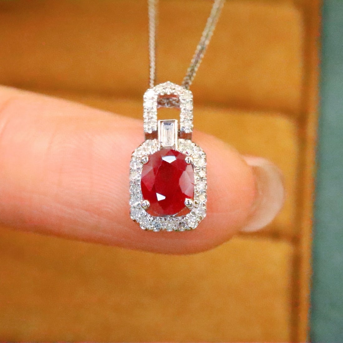 14k Gold 0.96 Ctw Natural Ruby & Diamond Pendant( Without Chain ): Ref:230976236 // gold content:14k gold // main gemstone:ruby // shape:oval // carat weight:0. 83ct // color:red // treatment:natural // // adjacent gemstone 2 : diamond // number of stones:30 //
