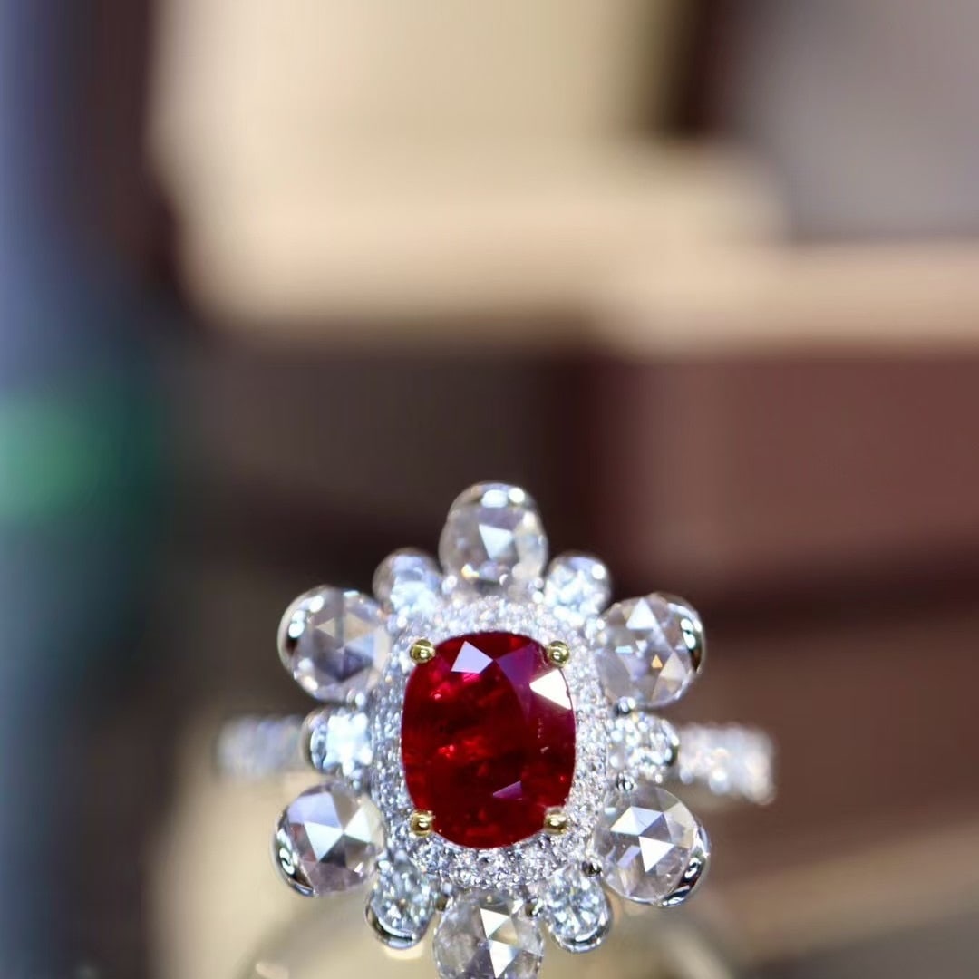 14k Gold 1.45 Ctw Natural Ruby & Diamond Ring: Ref:230976245 // gold content:14k gold // ring size:7. 25us // // main gemstone:ruby // shape:oval // carat weight:0. 73ct // color:red // treatment:natural // // adjacent gemstone 2 : diamond // shap