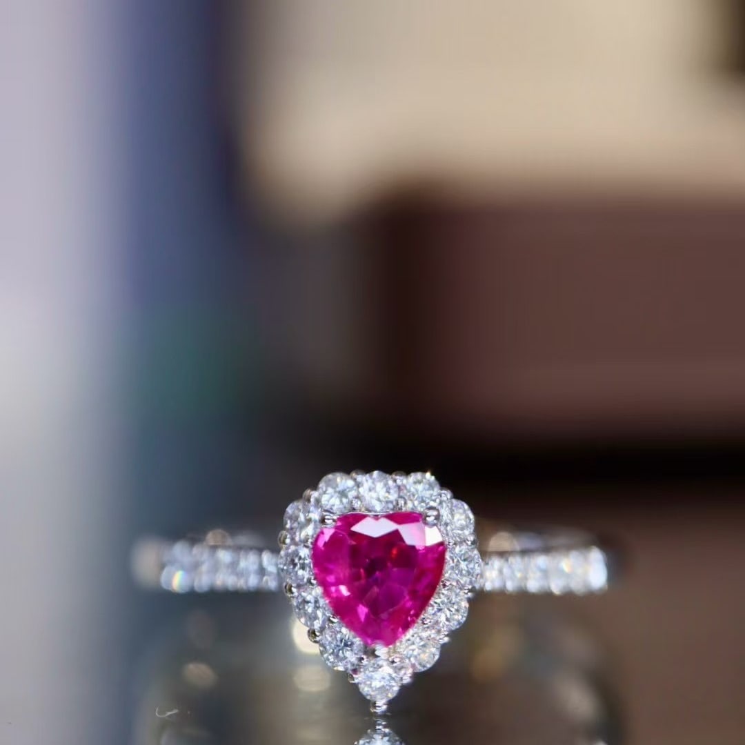 14k Gold 0.45 Ctw Natural Ruby & Diamond Ring: Ref:230976248 // gold content:14k gold // ring size:7. 25us // // main gemstone:ruby // shape:heart // carat weight:0. 3ct // color:red // treatment:natural // // adjacent gemstone 2 : diamond // shap