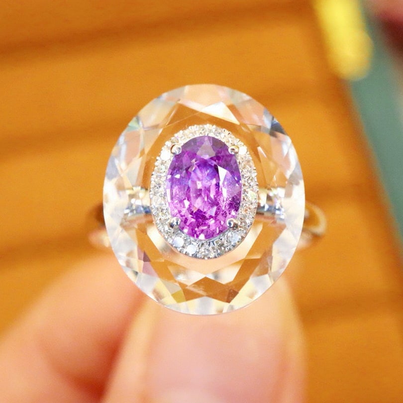 14k Gold 0.94 Ctw Natural Sapphire & Diamond Ring: Ref:230976254 // gold content:14k gold // ring size:7. 25us // // main gemstone:sapphire // shape:oval // carat weight:0. 83ct // color:purple // treatment:natural // // adjacent gemstone 2 :