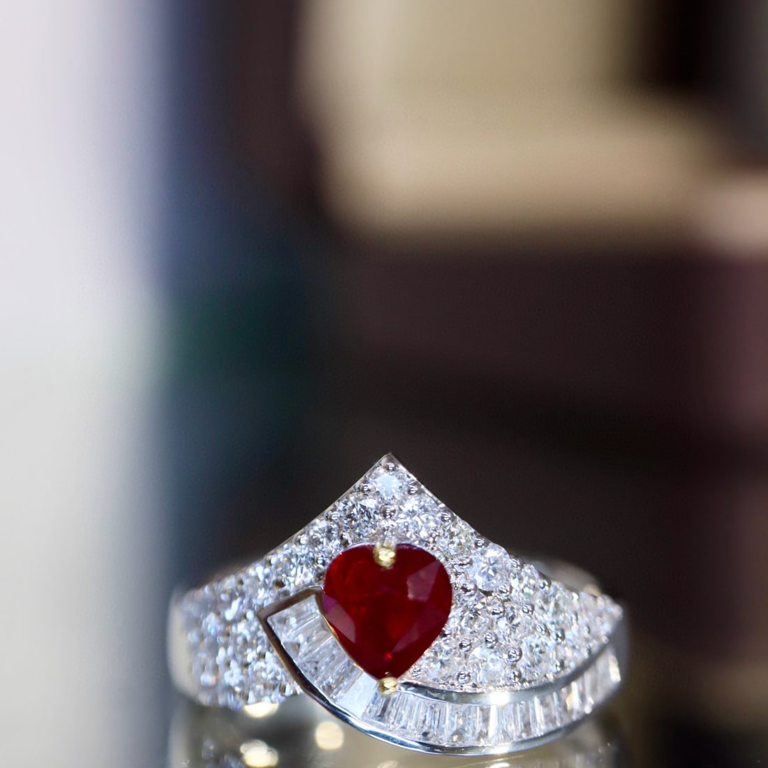 14k Gold 1.08 Ctw Natural Ruby & Diamond Ring: Ref:230976263 // gold content:14k gold // ring size:7. 25us // // main gemstone:ruby // shape:heart // carat weight:0. 58ct // color:pigeonblood red // treatment:natural // // adjacent gemstone 2 : di