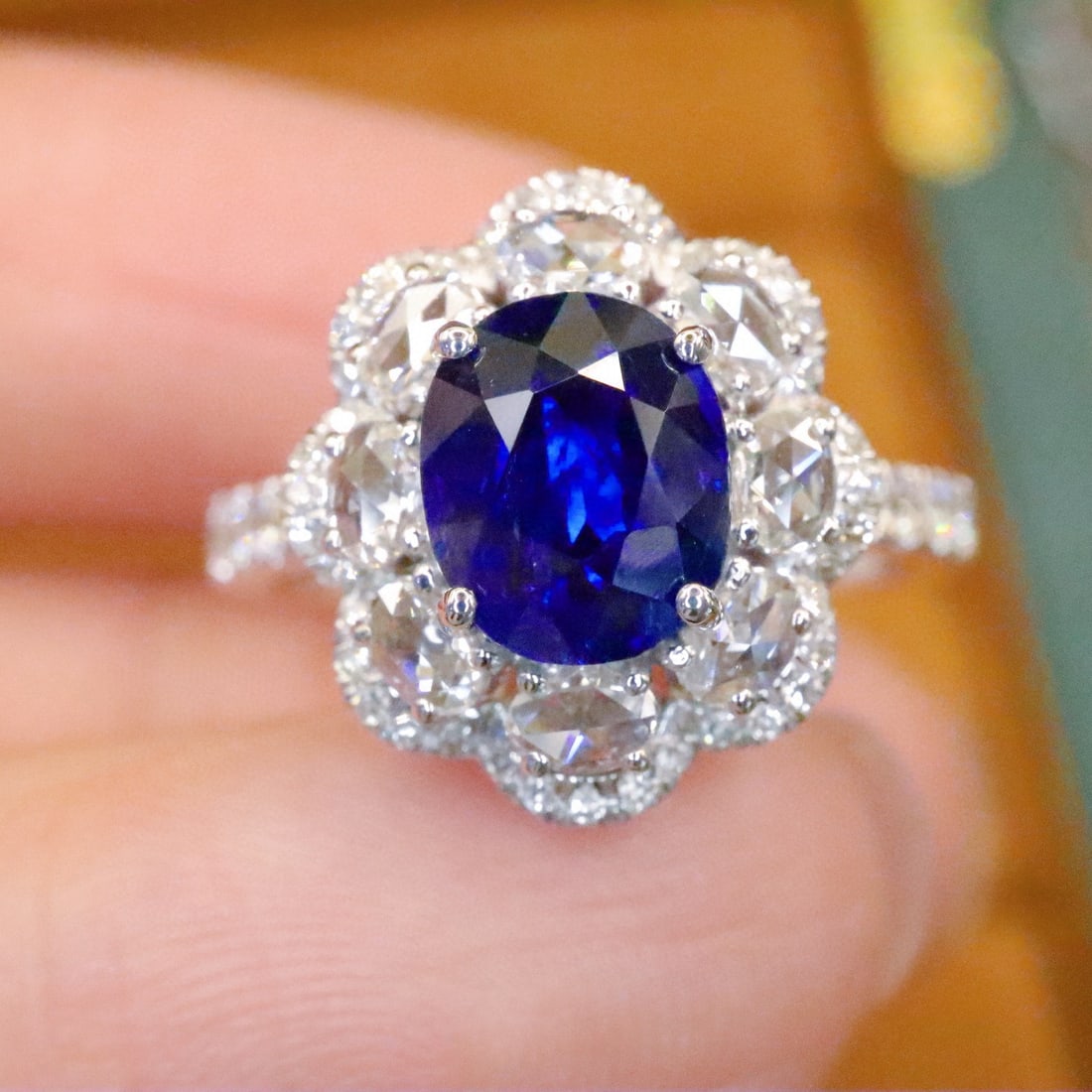 14k Gold 2.29 Ctw Natural Sapphire & Diamond Ring: Ref:230976269 // gold content:14k gold // ring size:7. 25us // // main gemstone:sapphire // shape:oval // carat weight:1. 63ct // color:royal blue // treatment:natural // // adjacent gemstone 2 :