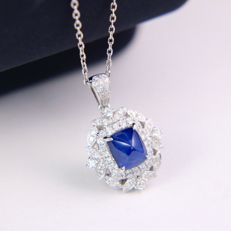 14k Gold 2.17 Ctw Natural Sapphire & Diamond Pendant( Without Chain ) - 4