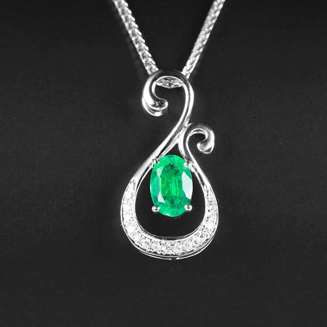 14k Gold 0.44 Ctw Vivid Green Natural Emerald & Diamond Pendant( Without Chain ): Ref:230976285 // gold content:14k gold // main gemstone:emerald // shape:oval // carat weight:0. 4ct // color:vivid green // treatment:natural // // adjacent gemstone 2 : diamond // number of