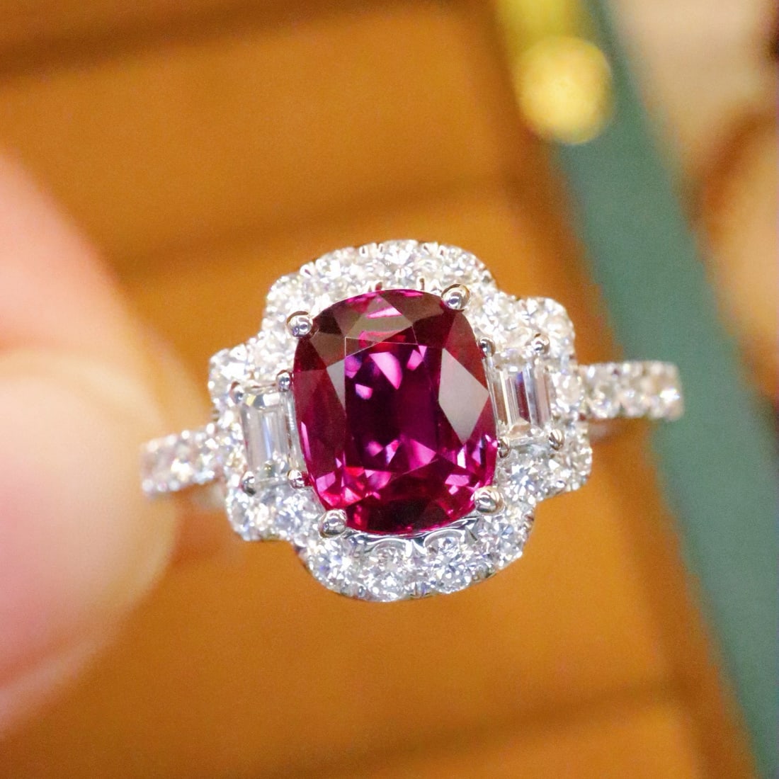 14k Gold 2.36 Ctw Natural Ruby & Diamond Ring: Ref:230976287 // gold content:14k gold // ring size:7. 25us // // main gemstone:ruby // shape:cushion // carat weight:1. 73ct // color:red // treatment:natural // // adjacent gemstone 2 : diamond