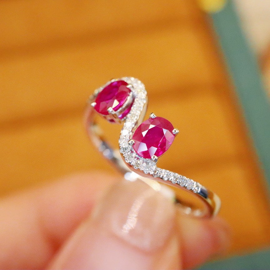 14k Gold 0.71 Ctw Natural Ruby & Diamond Ring - 3