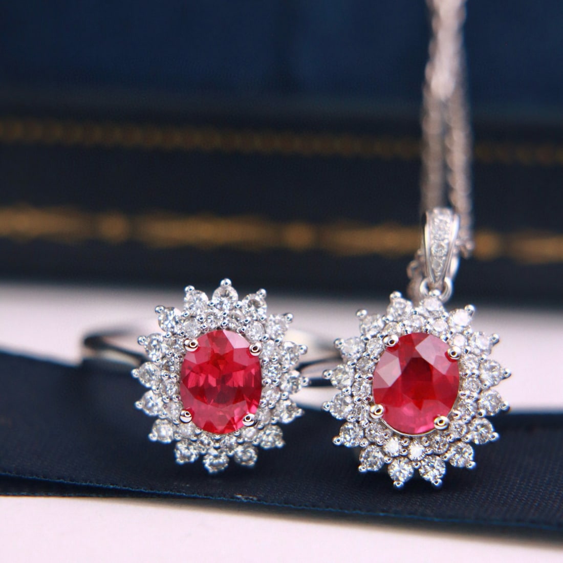 14k Gold 3.23 Ctw Natural Ruby & Diamond Jewelry Set: Ref:230976309 // gold content:14k gold // ring size:7. 25us // // ring // main gemstone:ruby // shape:oval // carat weight:1. 12ct // color:red // treatment:natural // // adjacent gemstone 2 :