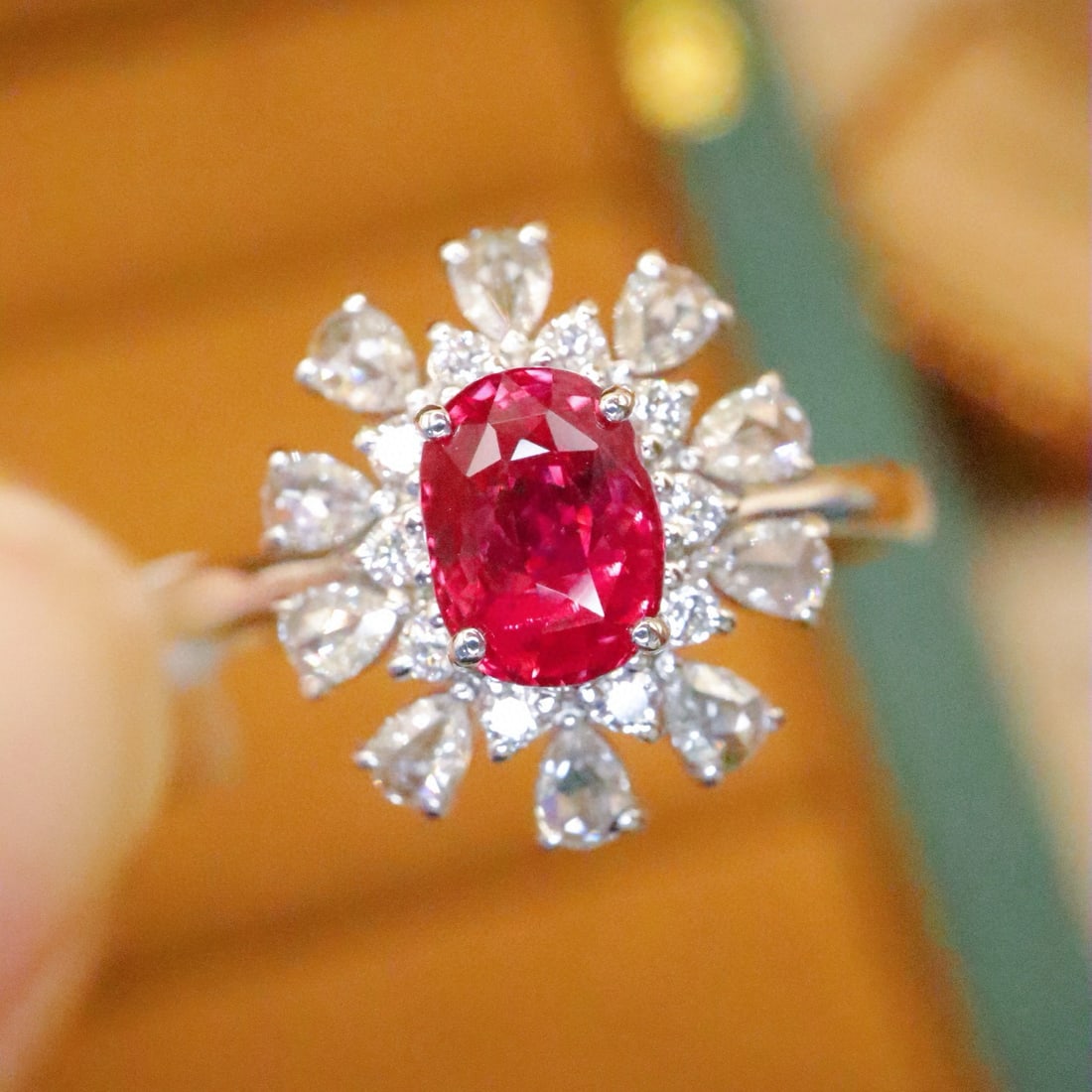 14k Gold 1.43 Ctw Natural Ruby & Diamond Ring: Ref:230976324 // gold content:14k gold // ring size:7. 25us // // main gemstone:ruby // shape:oval // carat weight:1. 02ct // color:pigeonblood red // treatment:natural // // adjacent gemstone 2 : dia